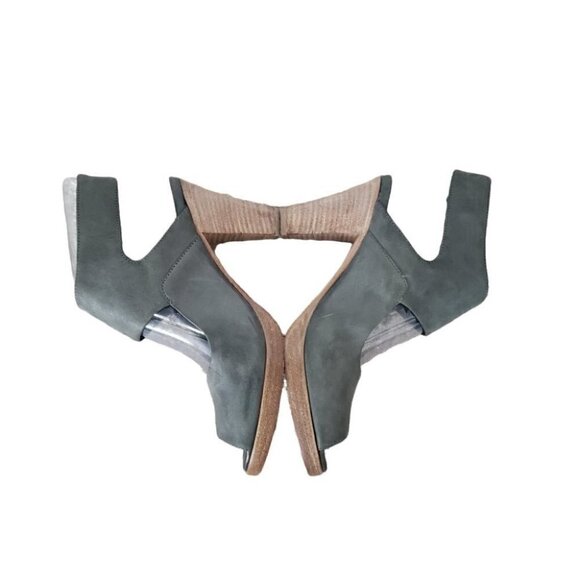 Zeha Berlin gray nubuck leather peep toe ankle strap heeled sandals - Picture 6 of 11